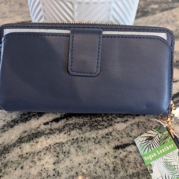 Badgley Mischka Navy Wristlet with Gold Stud Accents - Picture 3 of 5
